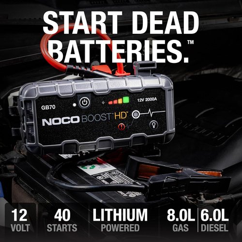 NOCO Boost GB70 Jump Starter - 2000A UltraSafe 12V Lithium Battery Booster Pack | Portable Power Bank for 8.0L Gas & 6.0L Diesel Engines