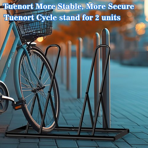 Tuenort 2 Bike Rack, Parking Bike Stand, Outdoor For Mountain Floor Bike Rack, Heavy Duty For Bicycle Garage, Space-Saving Bicycle Holder For Home, Yard, Office, Black