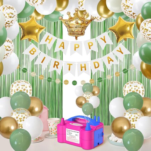 Boho Birthday Decorations | Sage Green Balloon Garland Kit with Electric Pump for Women