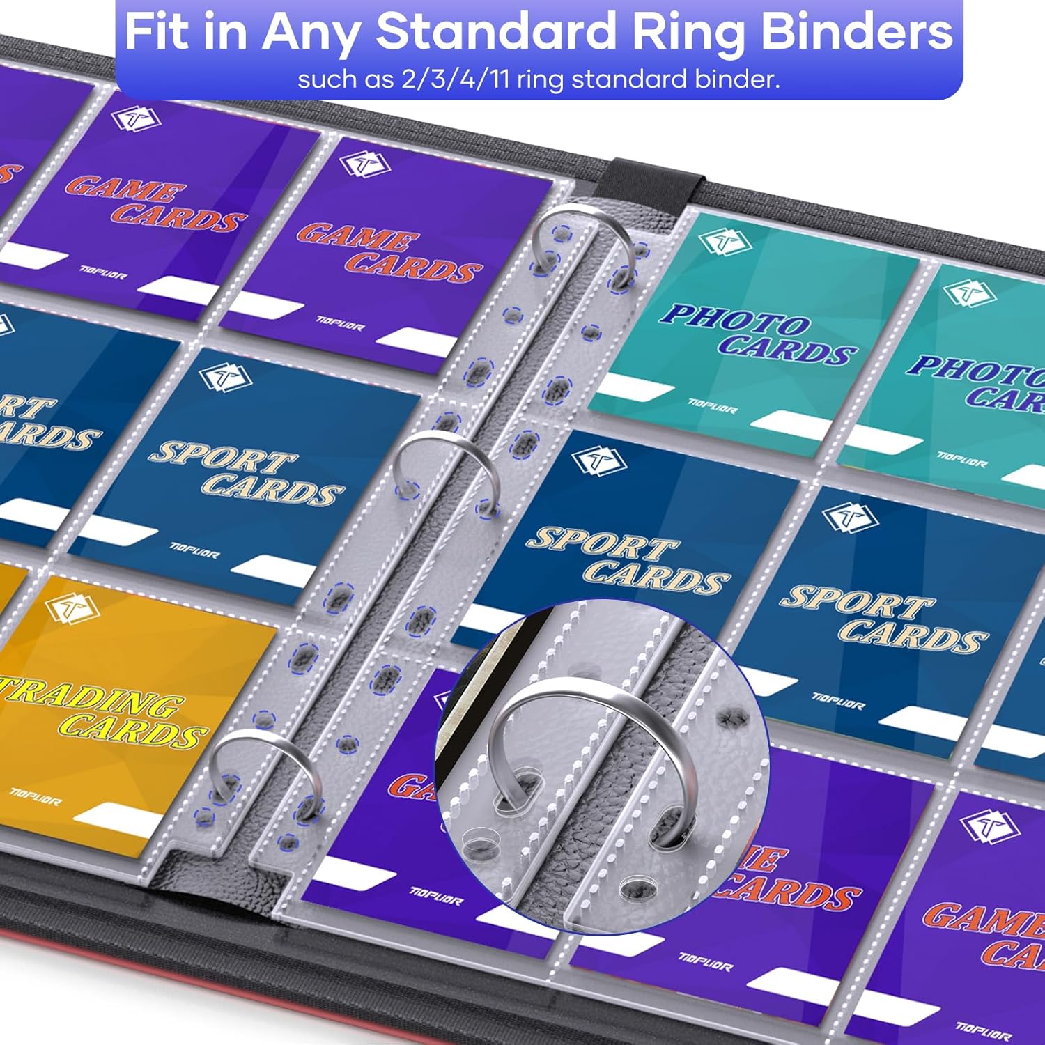 TiopLior 60 Pack Sheet Protectors - Double-Sided 9 Pocket Card Sleeves for 3 Ring Binders | Perfect for MTG, TCG, Baseball Cards