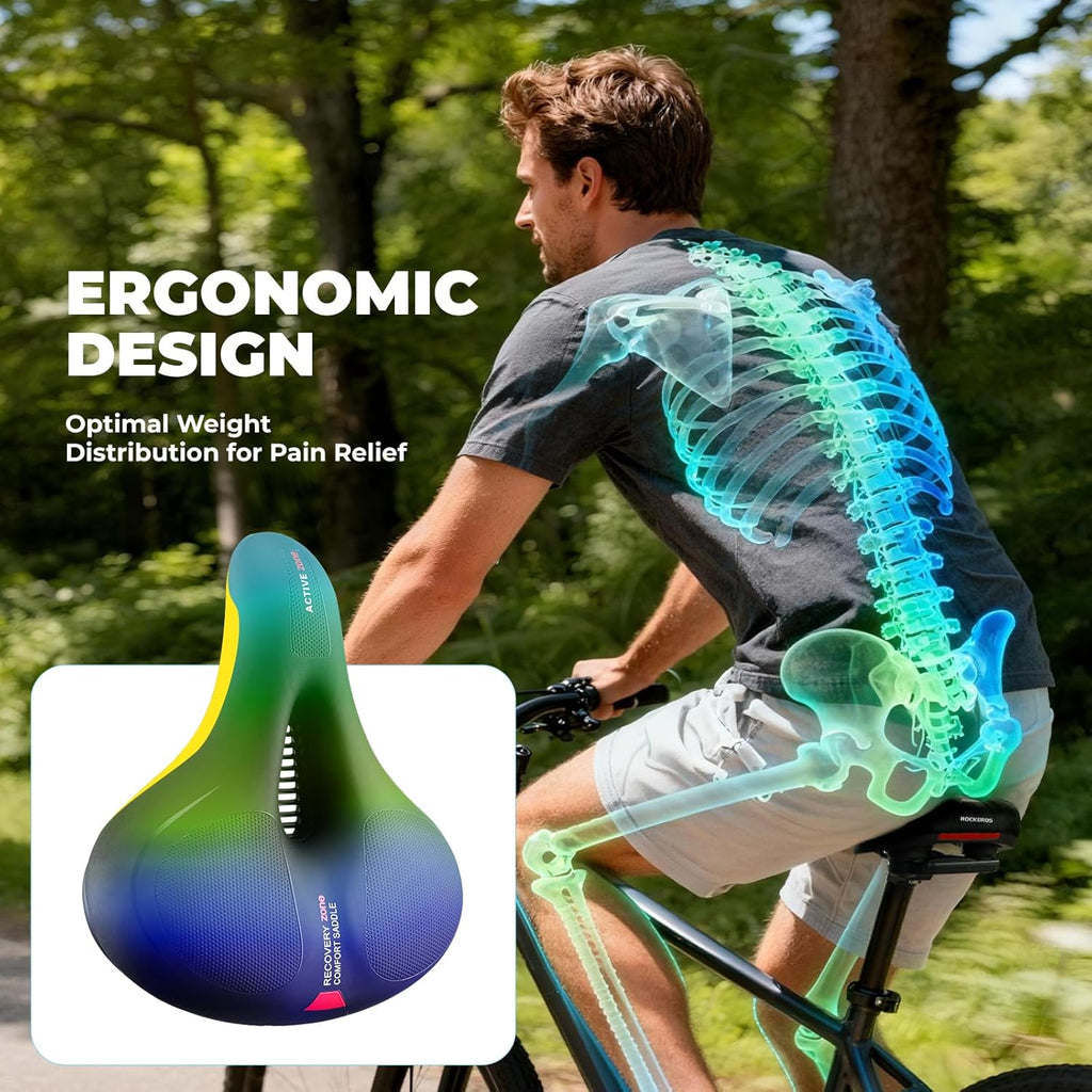 ROCKBROS Bike Seat Cushion - Ergonomic Memory Foam with Dual Shock Absorption | Waterproof & Portable for Peloton and Road Bikes