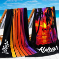 VOOVA 2PC Beach Towels - Soft & Absorbent 100% Cotton, Lightweight Pool Towels | 33" X 65", Palm Sunset & Stripe Set