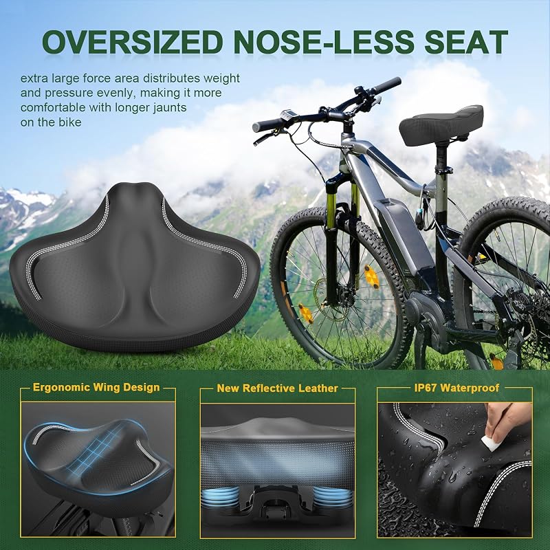 Noseless Oversized Bike Seat Cushion - Memory Foam Comfort 12x8.8x8.8in, Black