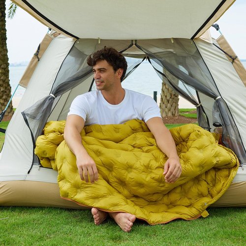Xsog Ultralight Down Sleeping Bag for Adults, 1.92lbs 32-55F 650 Fill Down, Lightweight Compact Mummy Backpacking Sleeping Bag for Outdoor Camping and Hiking, Compressible -MFH500 (Golden Palm)
