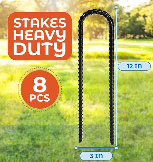 Happin® Heavy-Duty Trampoline Anchors - Galvanized Steel Ground Stakes (8 Pack, Black)
