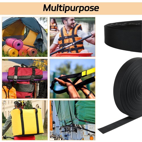 1 Inch Black Polypropylene Webbing, 50 Yards Heavy Duty Climbing Strap for Dog Leash, Seat Belt, Backpack Handles, Rescue Rope, and Outdoor Gear