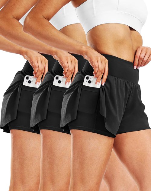 CADMUS Women's 2-in-1 Spandex Athletic Shorts - Comfortable Gym & Yoga Shorts with Pockets
