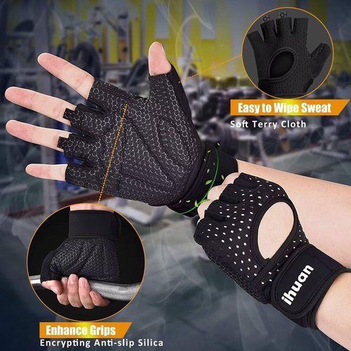 Ihuan Breathable Weight Lifting Gloves - Fingerless Design for Enhanced Grip & Wrist Support | Ideal for Training, Rowing, Pull-Ups