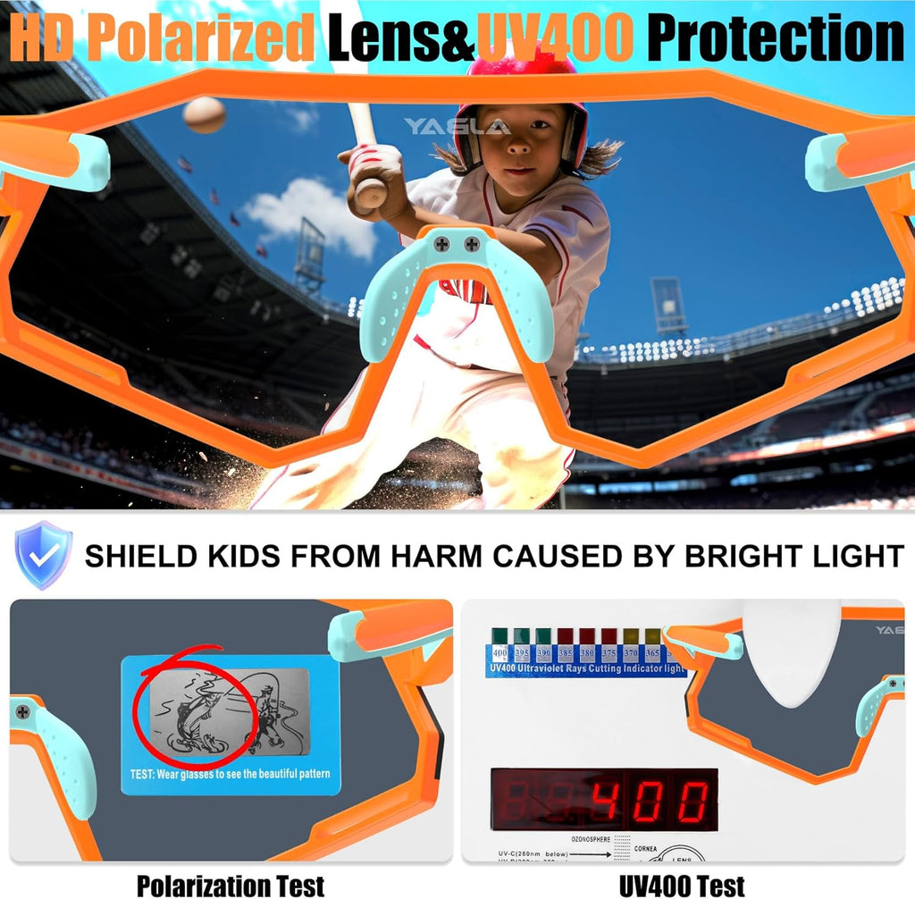 Polarized Kids Sunglasses, Youth Baseball Sunglasses Ultra-Light TR90 Frame UV400 Sports Cycling Glasses for Boys Girls