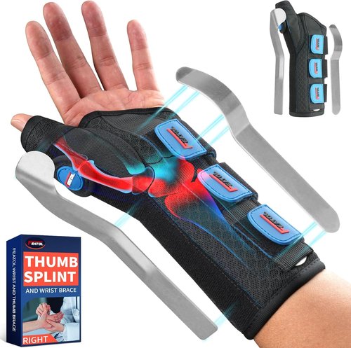 FEATOL Carpal Tunnel Wrist Brace - Night Support Thumb Spica Splint for De Quervains | Small/Medium, Black/Blue