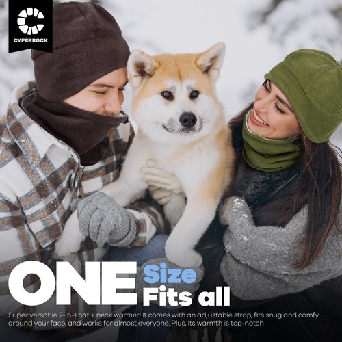 CYPERROCK Winter Beanie Hat Scarf Set with Ear Flaps for Men Women Knit Fleece Lined Skull Cap Windproof Neck Warmer Gaiter Black