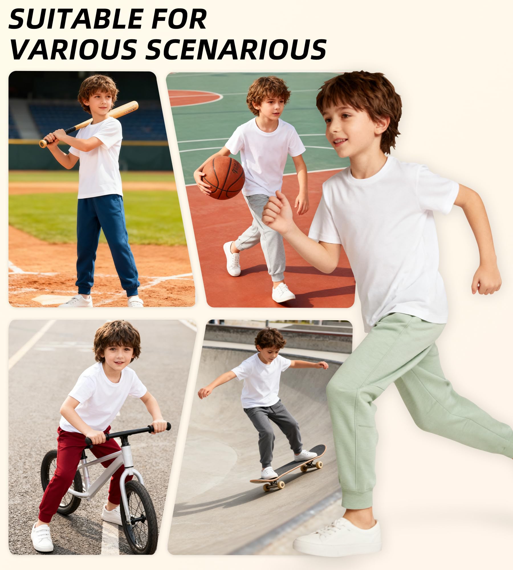 MERIDIANO 2 Pack Kids Sweatpants Athletic Outdoor Pants for Boys Girls Activewear Joggers with Pocket Size 11-12 Black & Charcoal