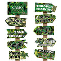 Hooqict 20 Pieces Camo Party Signs Army Birthday Party Decorations Camouflage Military Birthday Party Supplies for Boys Men Army Themed Directional Sign