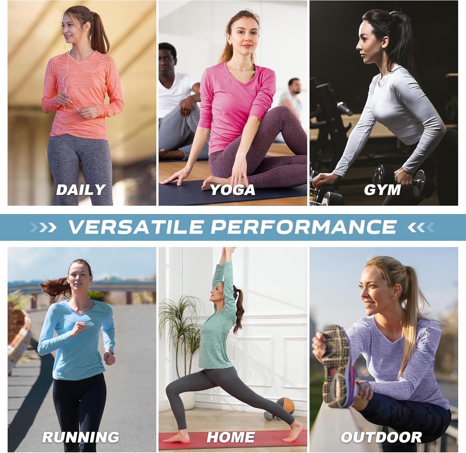 Skiennix Women's Long Sleeve Workout Tops - Moisture-Wicking V-Neck Athletic Shirts | Quick-Dry Fitness Wear