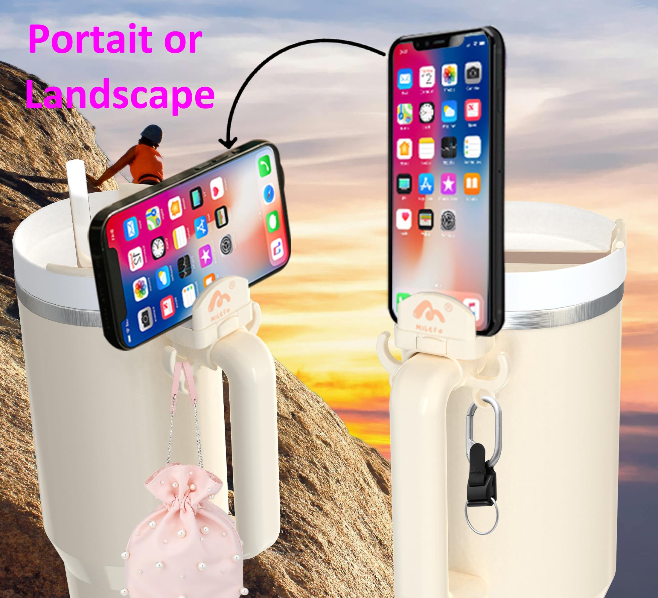 Phone Holder For Stanley Cup Accessories.3 Set Of Accessories For Stanley Cup 40oz 30oz Quencher H2.0.Include Phone Holer,Lipstick Holder.Perfect For Cars, Gyms, Sports Events, Yoga, Offices, And More