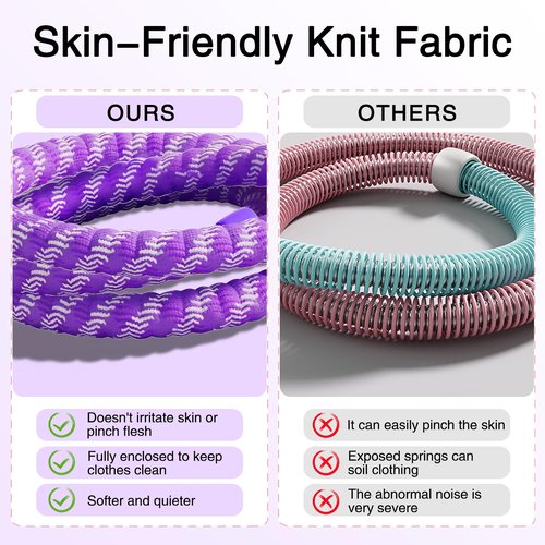 Weighted Soft Spring Hula Hoop for Adults, 3.3 lbs Foldable for Home and Travel, Portable Slimming Fitness Hoop for Weight Loss, Waist-Friendly Design, Upgraded Closed Silent Version (purple)