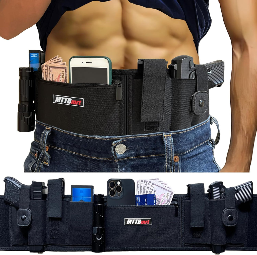 Skiennix Belly Band Holster - Concealed Carry for 2 Guns | Adjustable Tactical Waistband, Fits S&W, Glock, Ruger