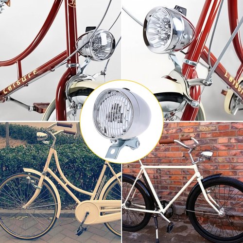 Vintage Bicycle Front Light, Retro Fog Front Lights Bike Head Lamp 3 LED Headlight Vintage Retro Bicycle Light Lamp with Bracket for Night Riding (Sliver)
