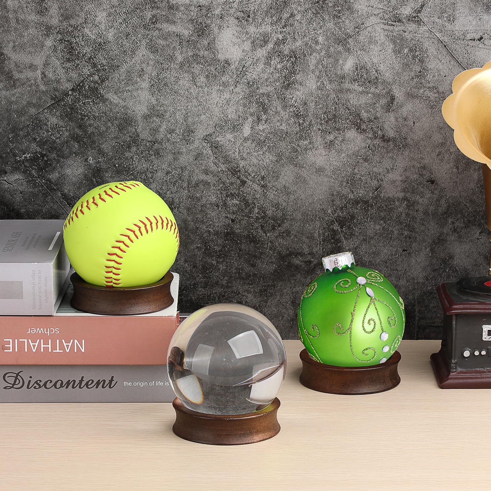 JUXYES Wooden Sphere Holder Display Stand, 3 Pack Large Wood Sport Ball Stand, Simple Round Display Easel Stands for Soccer Ball, Footballs, Baseball, Tolleyball, Basketball, Rugby, 72mm