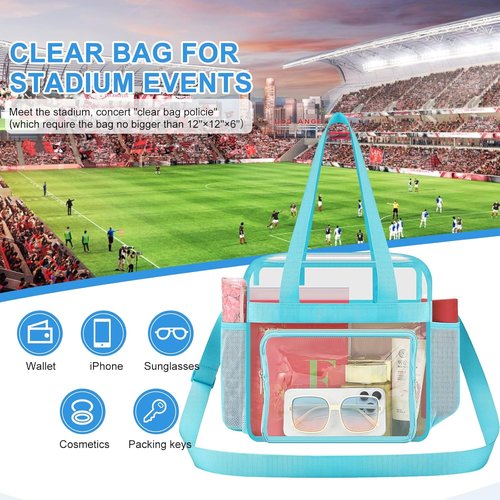 Clear Tote Bag for Stadium Events - 12x12x6 with Reinforced Straps | Ideal for Sports Fans & Travel
