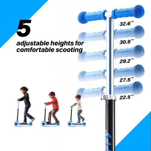 JOVA ZIFFY 3-Wheel Scooter for Kids | Multicolor LED Light-Up Wheels | Adjustable Height for Ages 3-5 | Supports Up to 110 lbs