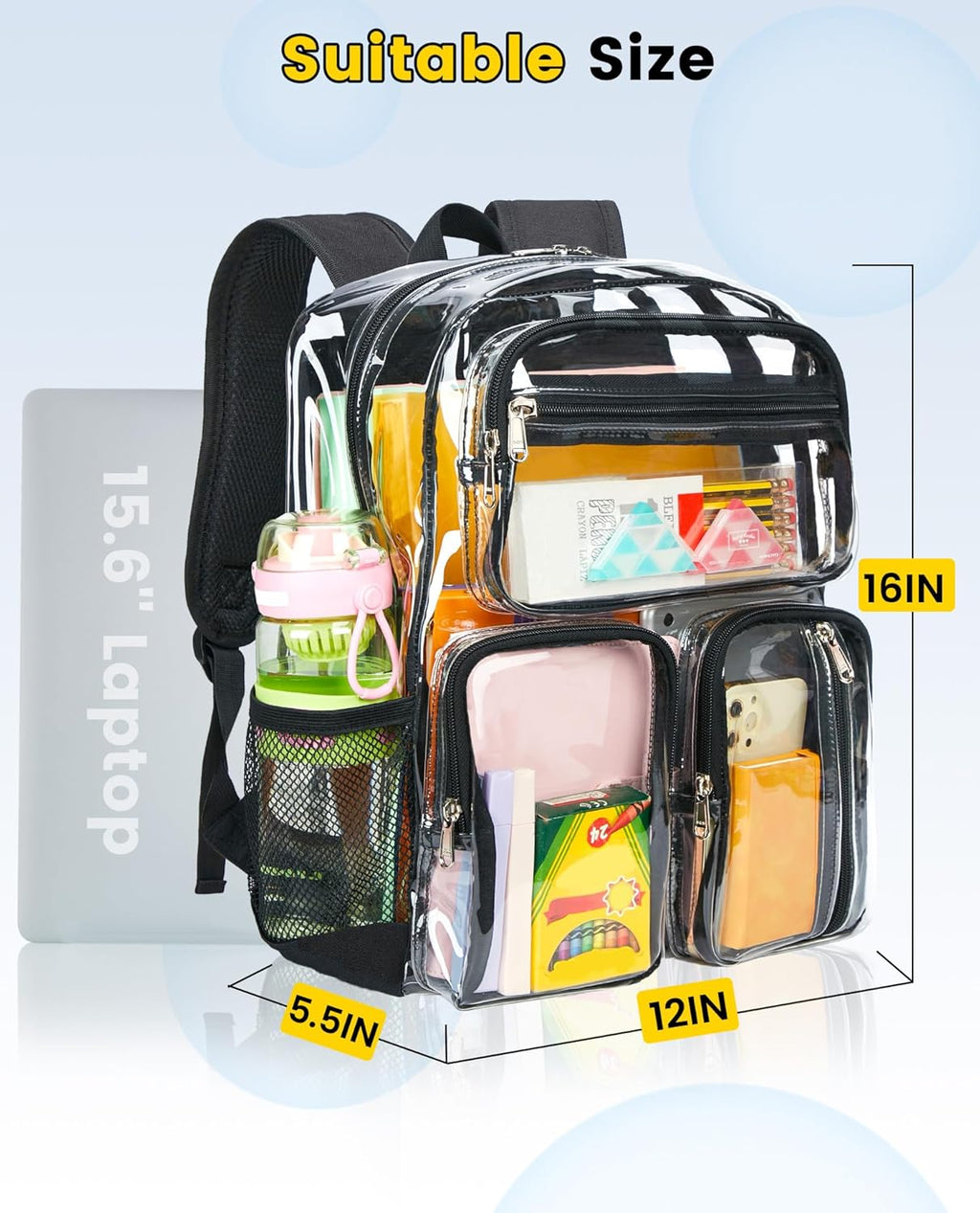 Vorspack Clear Backpack - Heavy Duty Transparent Bookbag for School & Travel | Large Black Design