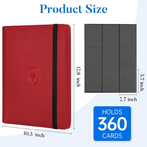Fabmaker Premium 9 Pocket Card Binder - Sturdy Trading Card Album for 360 Cards | Red Color