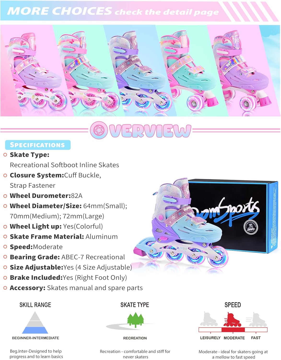 2PM SPORTS Inline Skates for Kids | Adjustable Light-Up Roller Skates for Ages 5-12