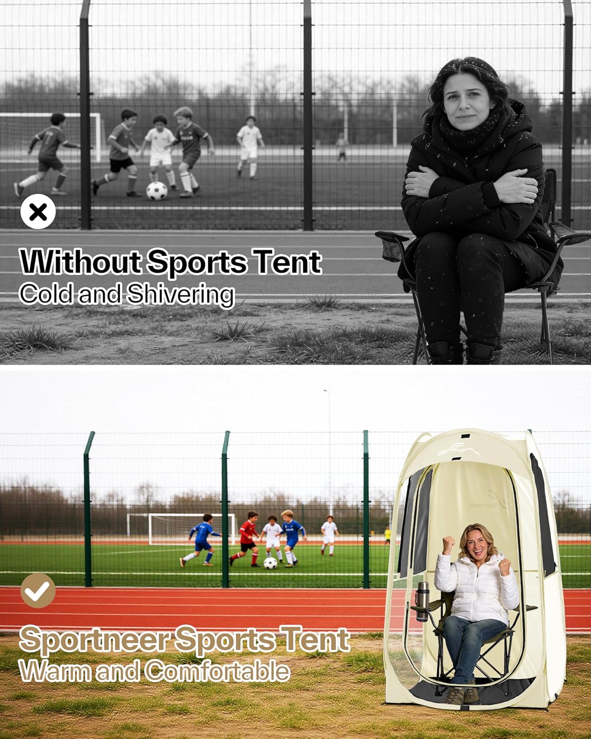 Sportneer Clear Sport Tent - Lightweight & Portable 1-Person Outdoor Pop-Up Shelter | Windproof & Rain Shield