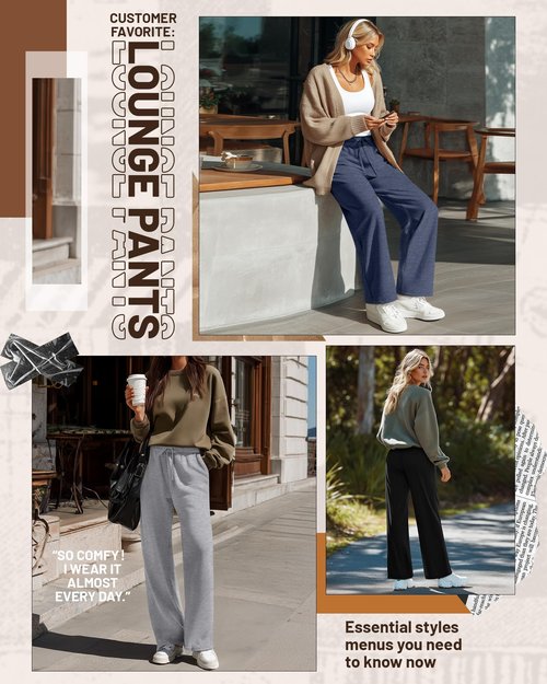 Neer 3 Pack Women's Baggy Sweatpants with Pockets, Wide Leg Yoga Pants Cozy Thick Lounge Pants Drawstring Casual Loose Jogger(Large,Black, Navy Blue, Light Heather Gray)