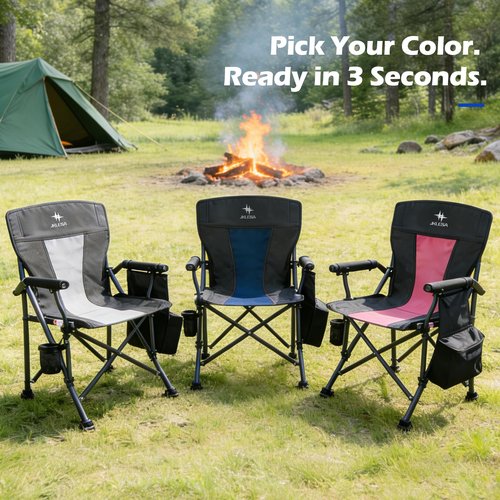 JKLESA XL Premium Camping Chair - 400lb Capacity, Oversized 23.7" Wide Seat, Heavy Duty 600D Oxford Fabric, Padded Camping Chair Portable for Outdoor, Beach, Tailgate Parties Solid Slate