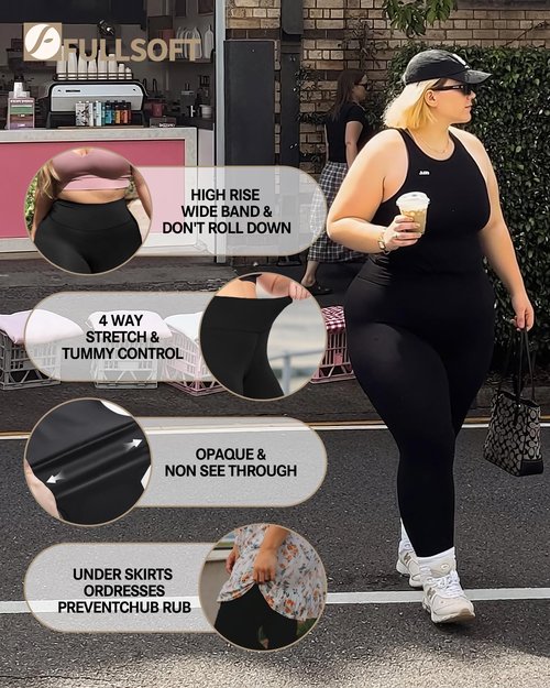 Plus Size Leggings for Women- XL-4XL High Waist Tummy Control Stretchy Workout Plus Yoga Pants(Black/4X-Large)
