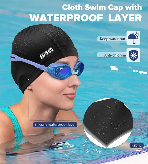 Aegend Swim Cap - Silicone Waterproof Fabric for Youth & Adults | Breathable, High Elasticity, 2 Sizes Available
