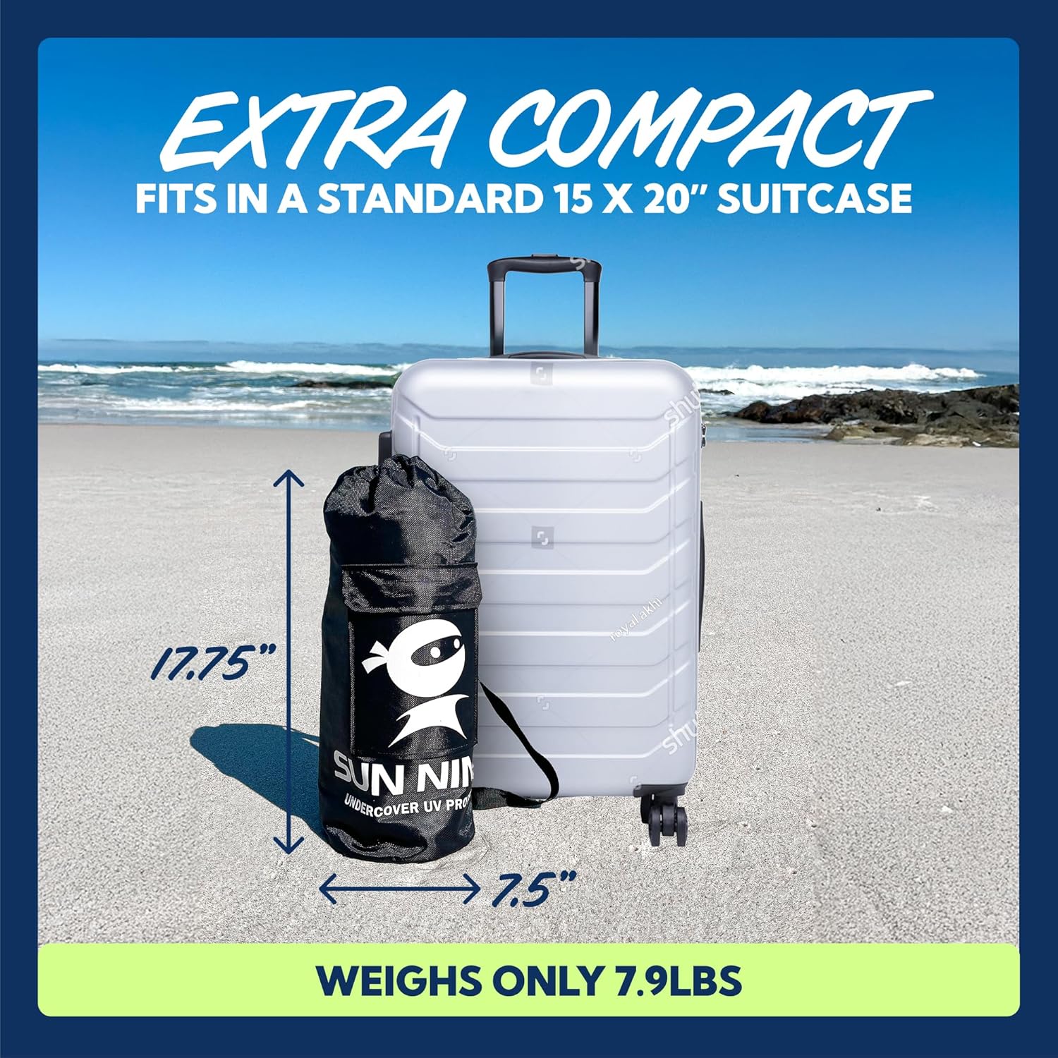 SUN NINJA Beach Tent Sun Shelter UPF50+ | Easy Pop-Up Canopy for Camping, Fishing & Picnics