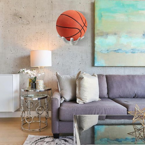 Basketball Holder Wall Mount 2 Piece Set, Men's Room Decoration Game Room Basketball Wall Decor Men's Sport Gifts, Ball Stand Wall Mount, Garage Ball Storage Organizer