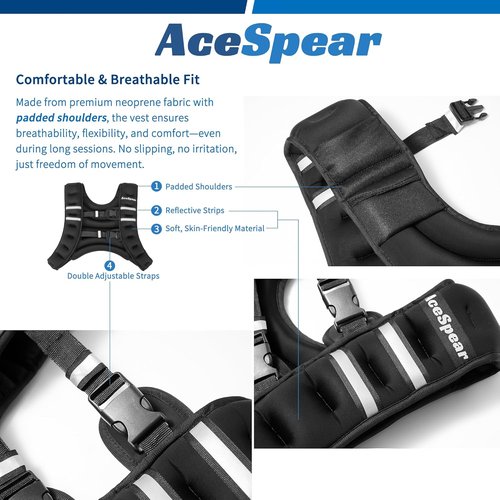 AceSpear Weighted Vest - Adjustable 6-18lbs for Men & Women | Reflective Stripe for Running & Fitness
