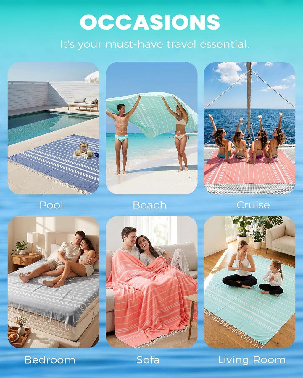 Skiennix Boho Throw Blanket - Extra Large Jumbo Beach Towel for Outdoor Picnics & Travel | Grey