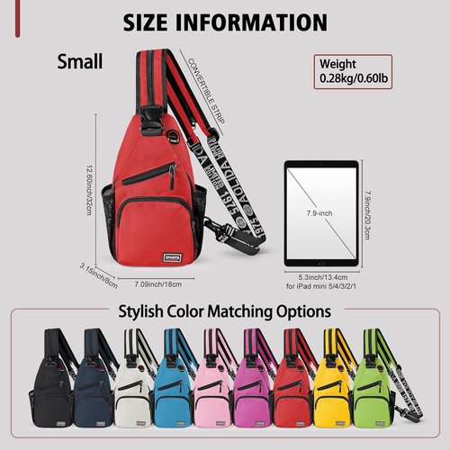 Geestock Convertible Sling Bag - Lightweight Crossbody Backpack with Headphone Hole | Fits 7.9" Tablet, Red