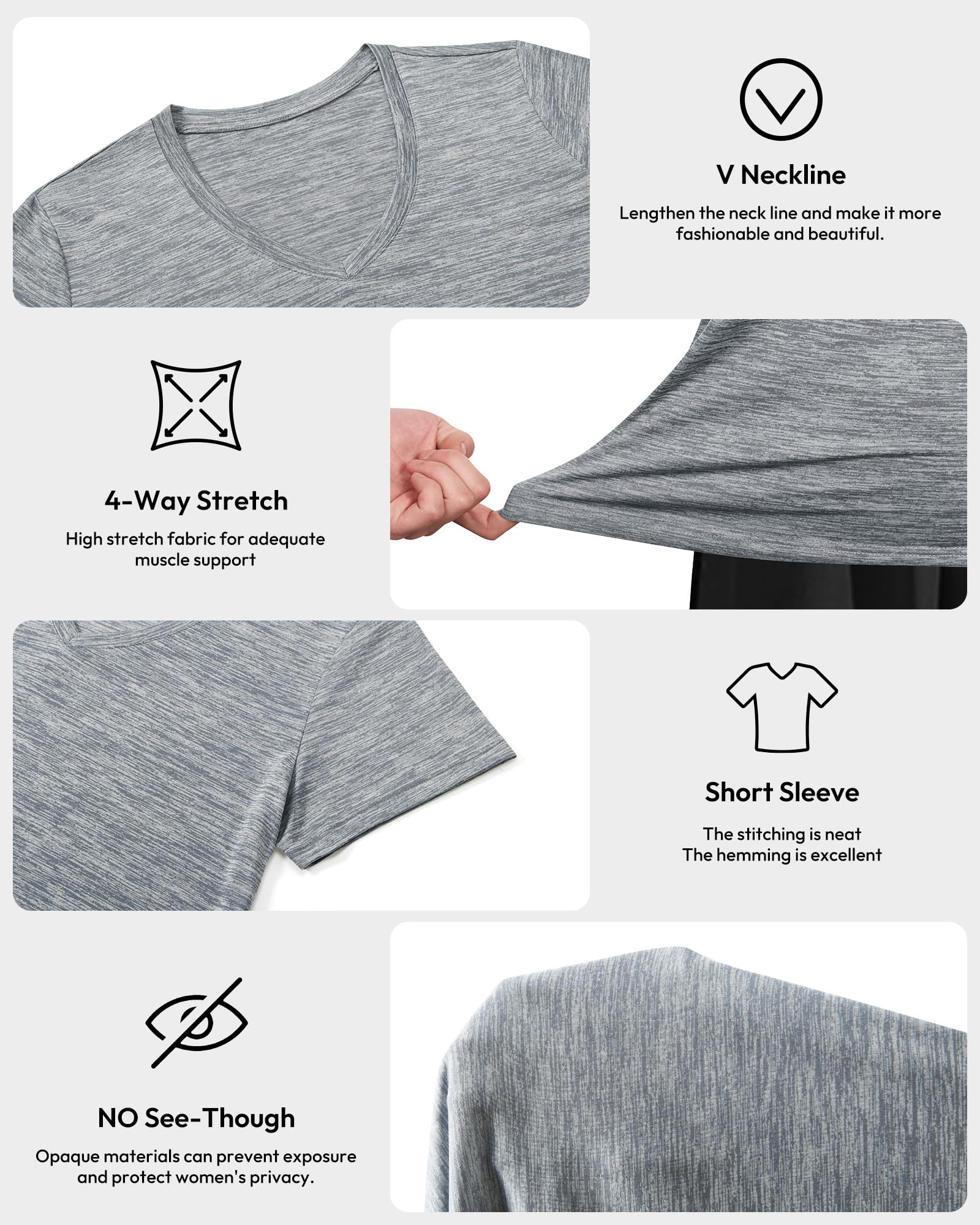 Workout Shirts for Women, Moisture Wicking Quick Dry Active Athletic Women's Gym Performance T Shirts Large