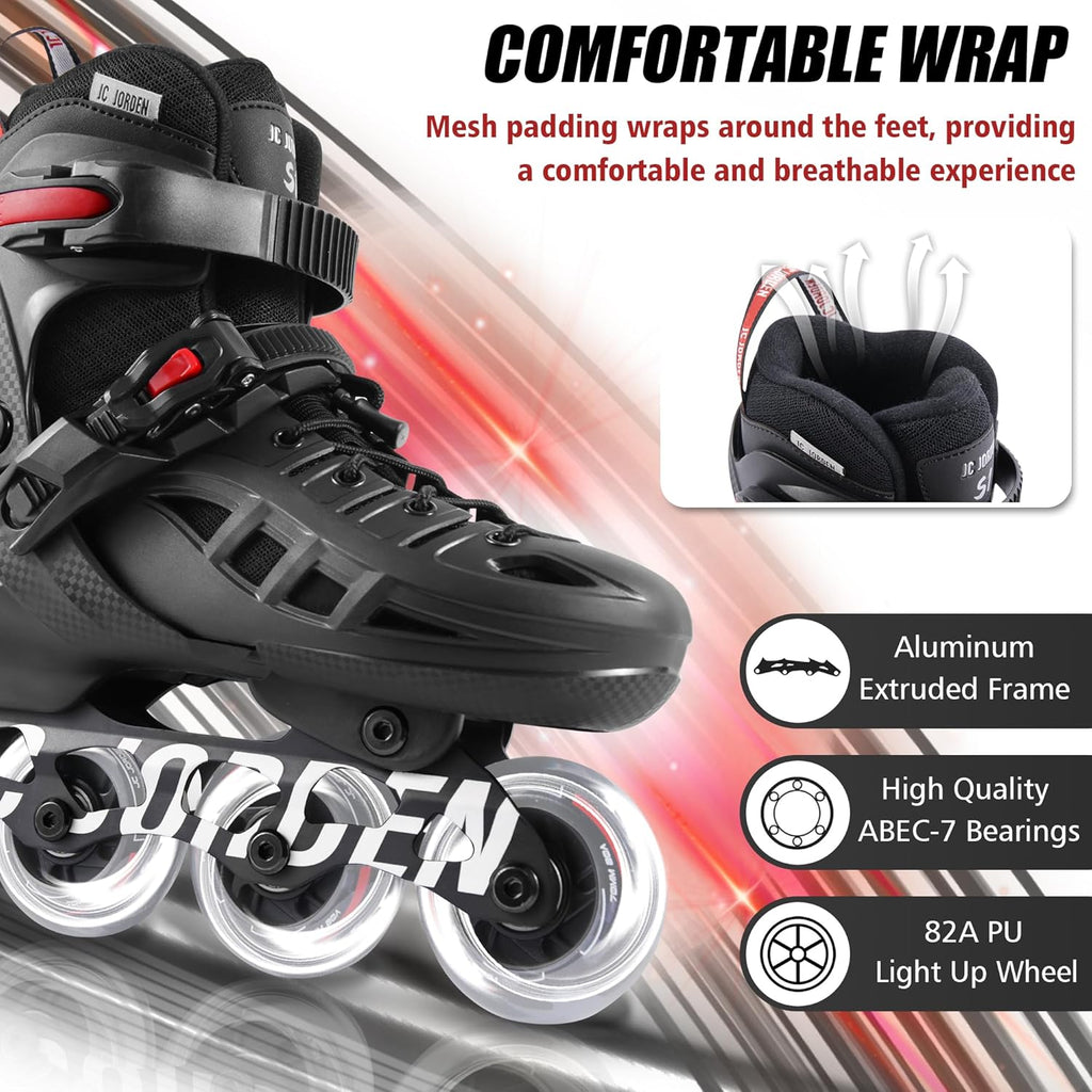 Skiennix Adjustable Inline Skates for Kids | Light-Up Wheels & Durable Outer Shell | Sizes 4-12
