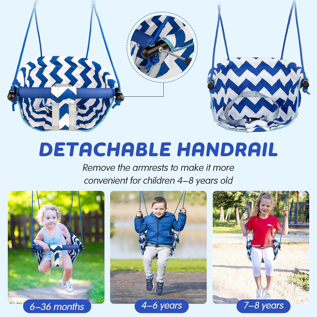 Skiennix Toddler Swing - Comfy Indoor/Outdoor Baby Swing Seat with Safety Harness | Easy Installation, Blue