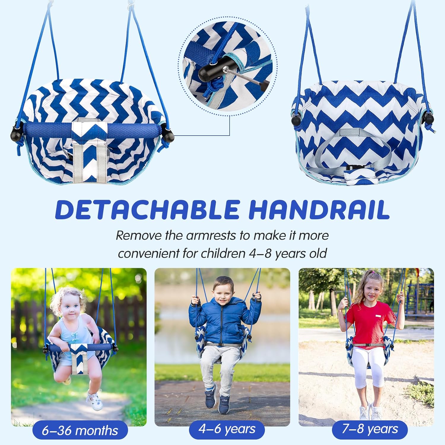 Skiennix Toddler Swing - Comfy Indoor/Outdoor Baby Swing Seat with Safety Harness | Easy Installation, Blue