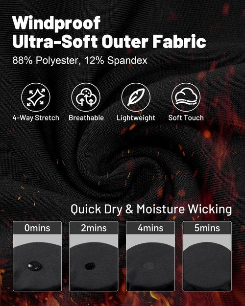 Moozava Men's Thermal Leggings Fleece Lined Compression Pants Athletic Base Layer Underwear Bottoms Running Football Tights Black M