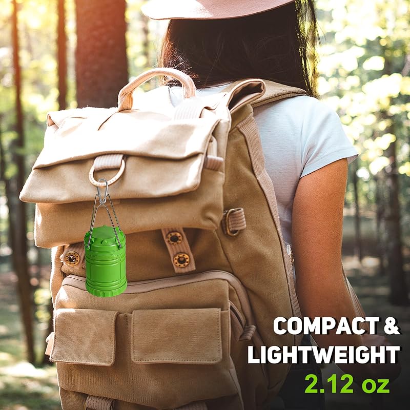 4-Pack Mini LED Green Camping Lanterns - 250 Lumen, 360° COB Light, ABS Portable & Collapsible (Variation: 4)