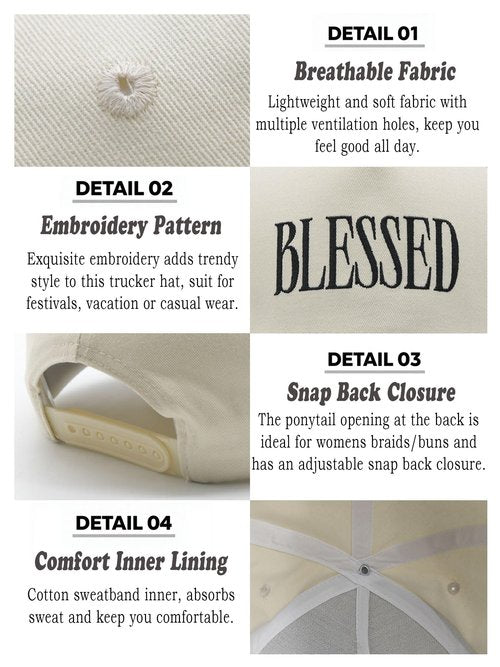 YQZUWUXE Blessed Trucker Hat, Vintage Embroidered Christian Baseball Caps for Men & Women, Trendy Religious/Birthday Gifts Black/Beige