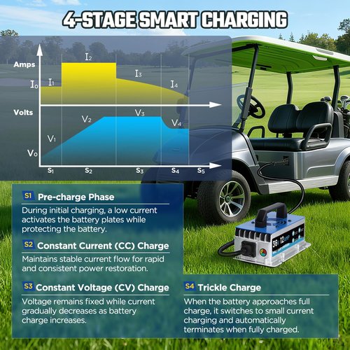 12 AMP 36 Volt Golf Cart Charger for Club Car, EZGO & Yamaha, IP67 Waterproof & Trickle Charge, 36 Volt Golf Cart Battery Charger Full Auto Charge with Crowfoot Plug, 16FT Cable for Lead-Acid Battery
