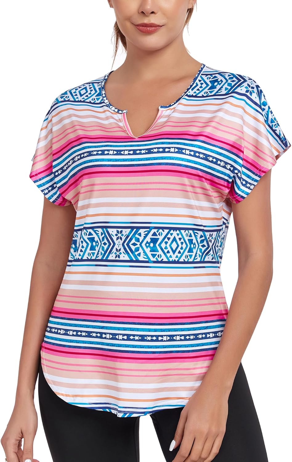 Skiennix Women's V-Neck Workout Shirt - Quick Dry Yoga Top with Side Split Design
