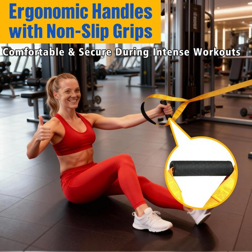 Home Resistance Training Kit, Full Body Workout Straps with Handles, Heavy Duty Bodyweight Resistance Bands, Door Anchor for Home Gym, Portable Indoor & Outdoor Fitness Equipment(Yellow)