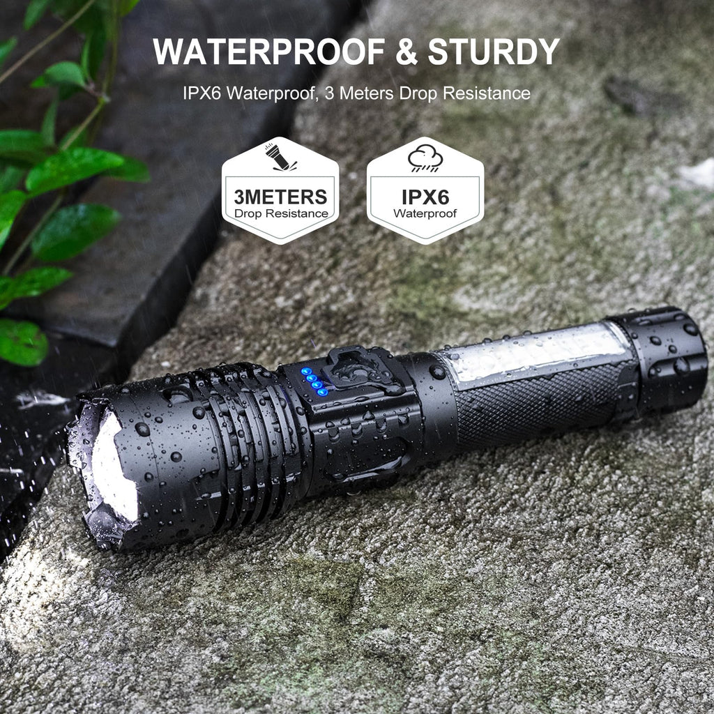 Rechargeable LED Flashlight Super High Lumens, 7 Modes Waterproof Flashlight, Powerful Bright Flashlight for Camping Hiking Emergency
