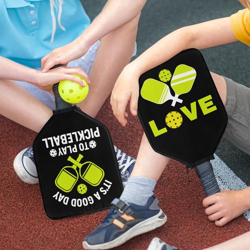 Funky Qiu 2PCS Pickleball Paddle Covers Case - Elongated Protective Paddle Case for Rackets Zipper Racket Sleeve with Mesh Pocket Protective Bag,Pickleball Accessories(Love Pickleball)
